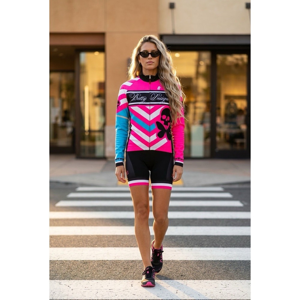 ☠️💓Betty Designs OOAK Women's FLEECE lined Hincapie Black/Pink, Jacket M 💓🦋